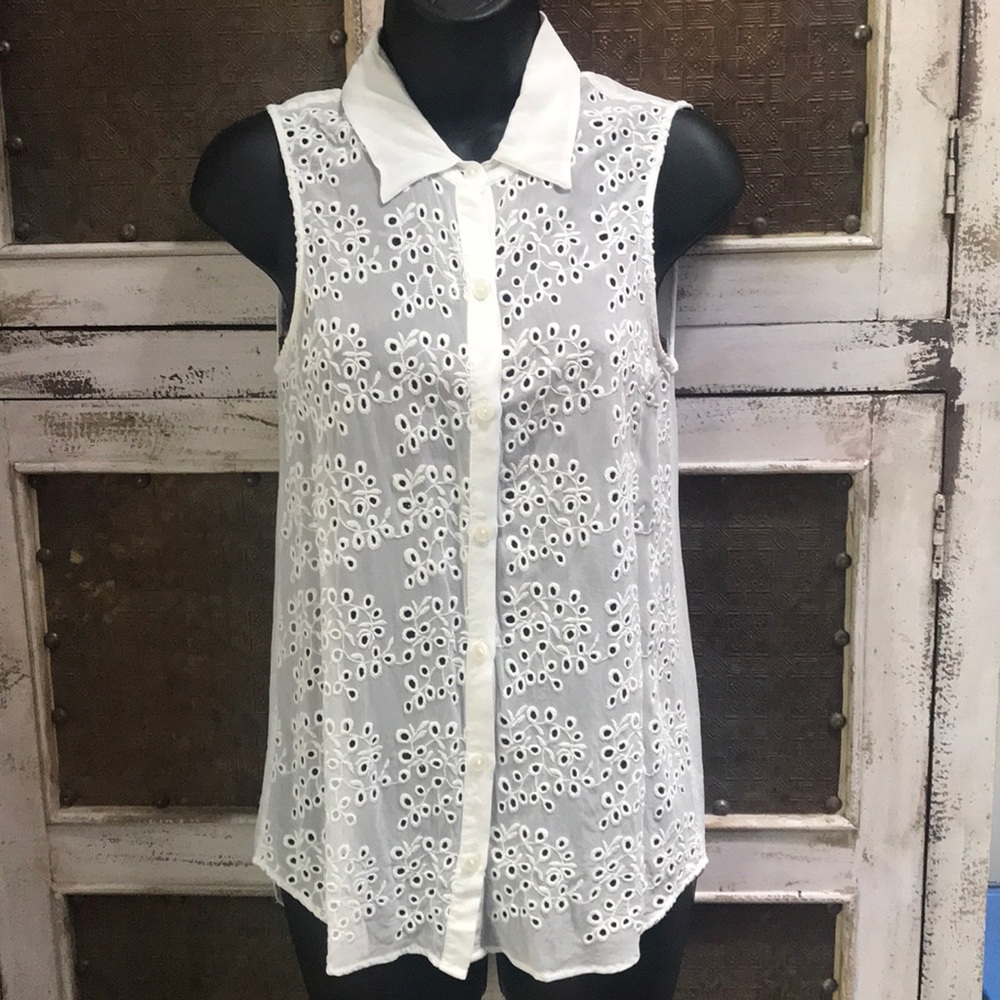 Lucky Brand white Sheer sleeveless blouse